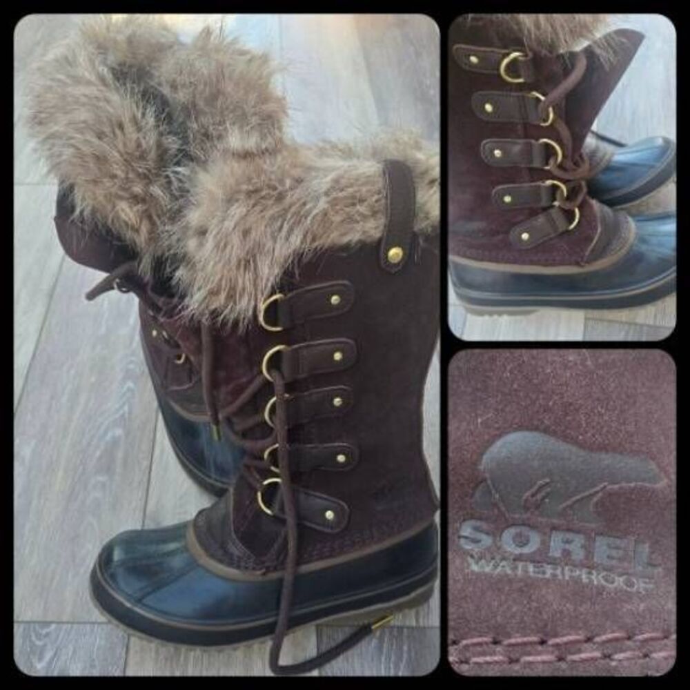 SOREL Joan Of Arc waterproof winter boots faux fur suede upper women's 7 brown w